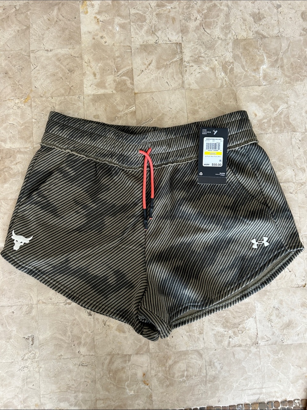 NWT Under Armour Project Rock Fleece Print Shorts Baroque Green Women’s Size M